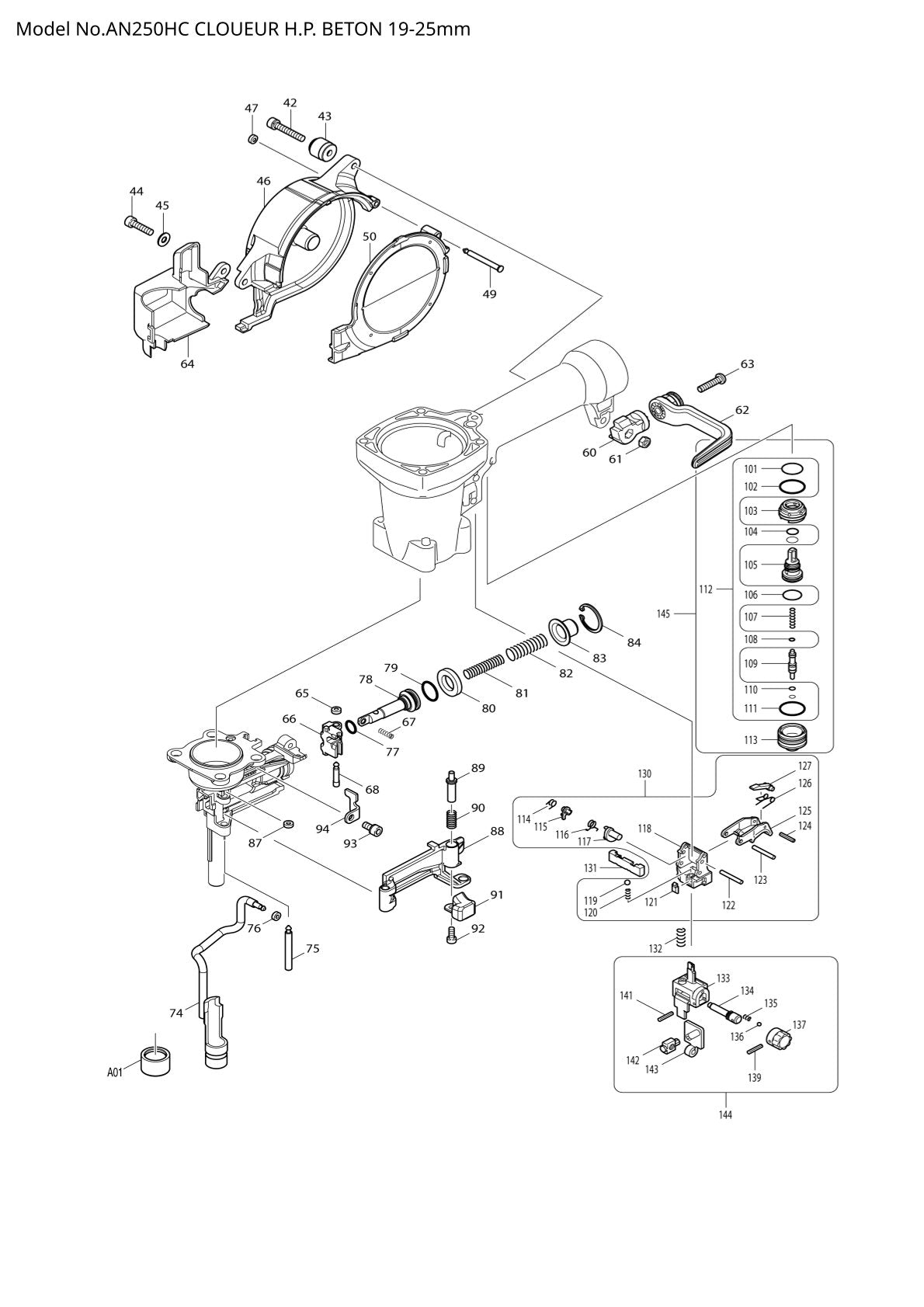 Vue éclatée Makita AN250HC - page 2