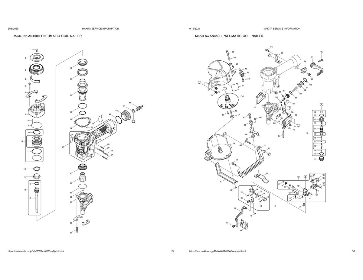 Vue éclatée Makita AN450H - page 1