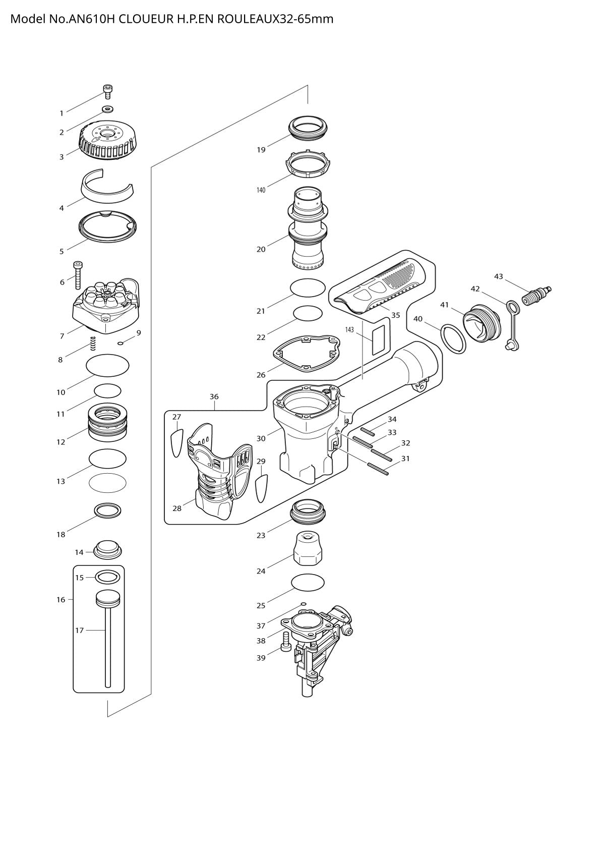 Vue éclatée Makita AN610H - page 1