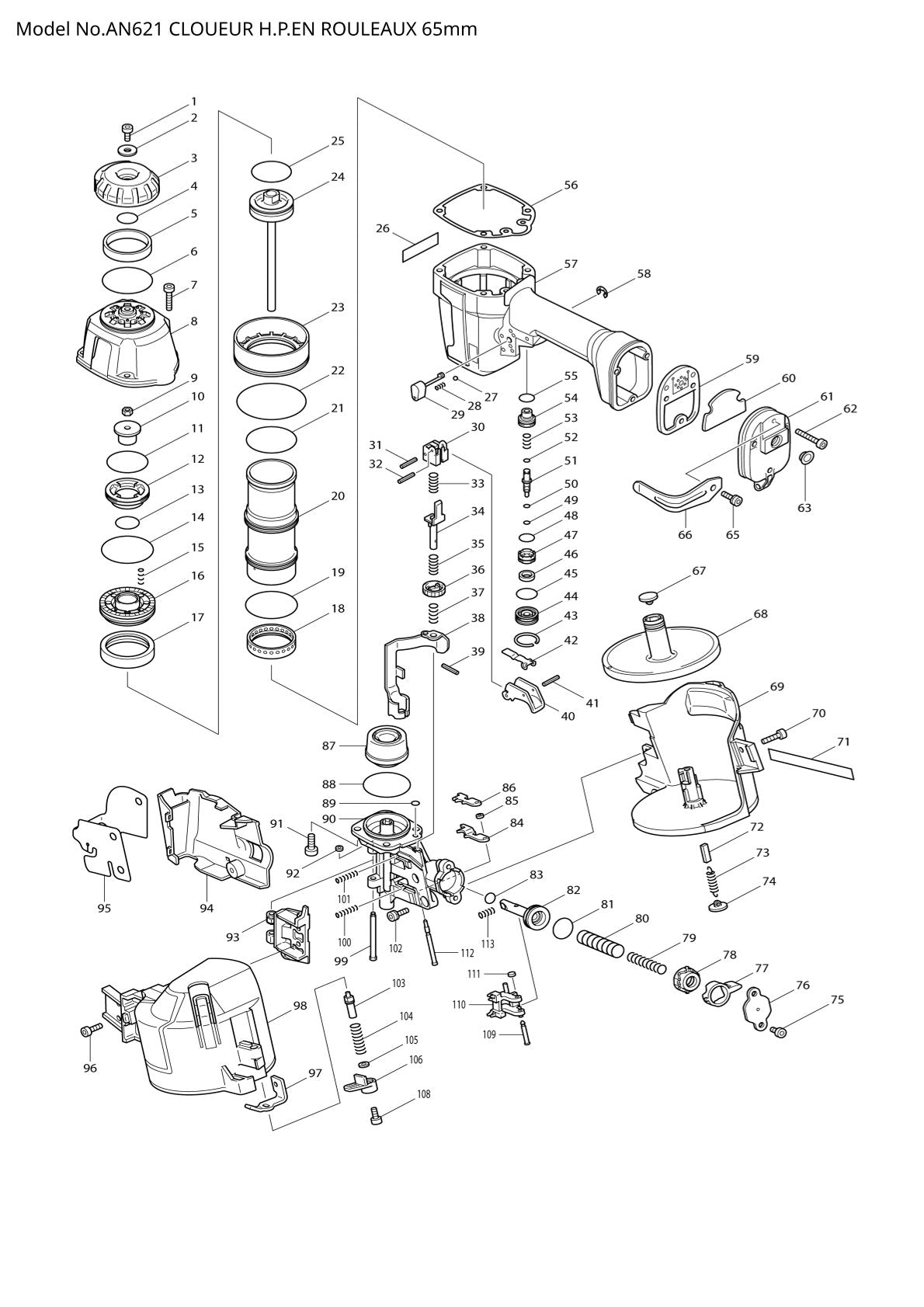 Vue éclatée Makita AN621 - page 1