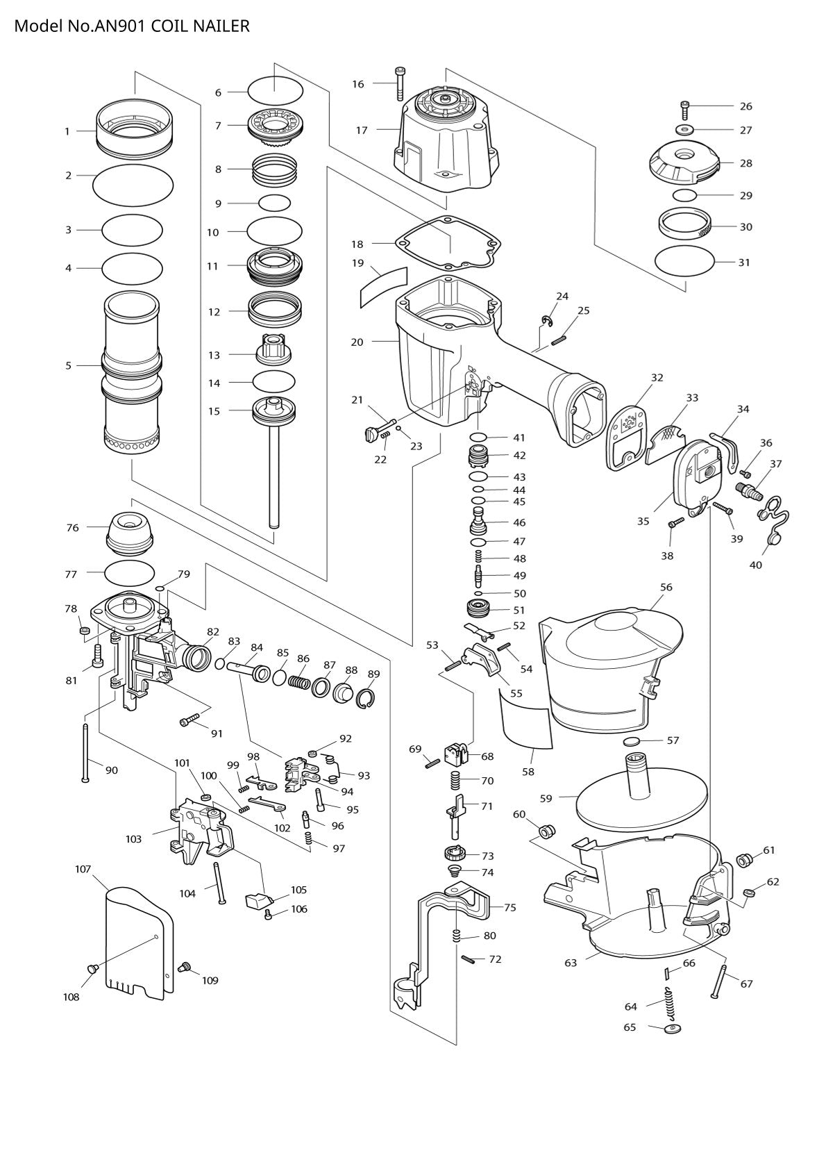 Vue éclatée Makita AN901 - page 1