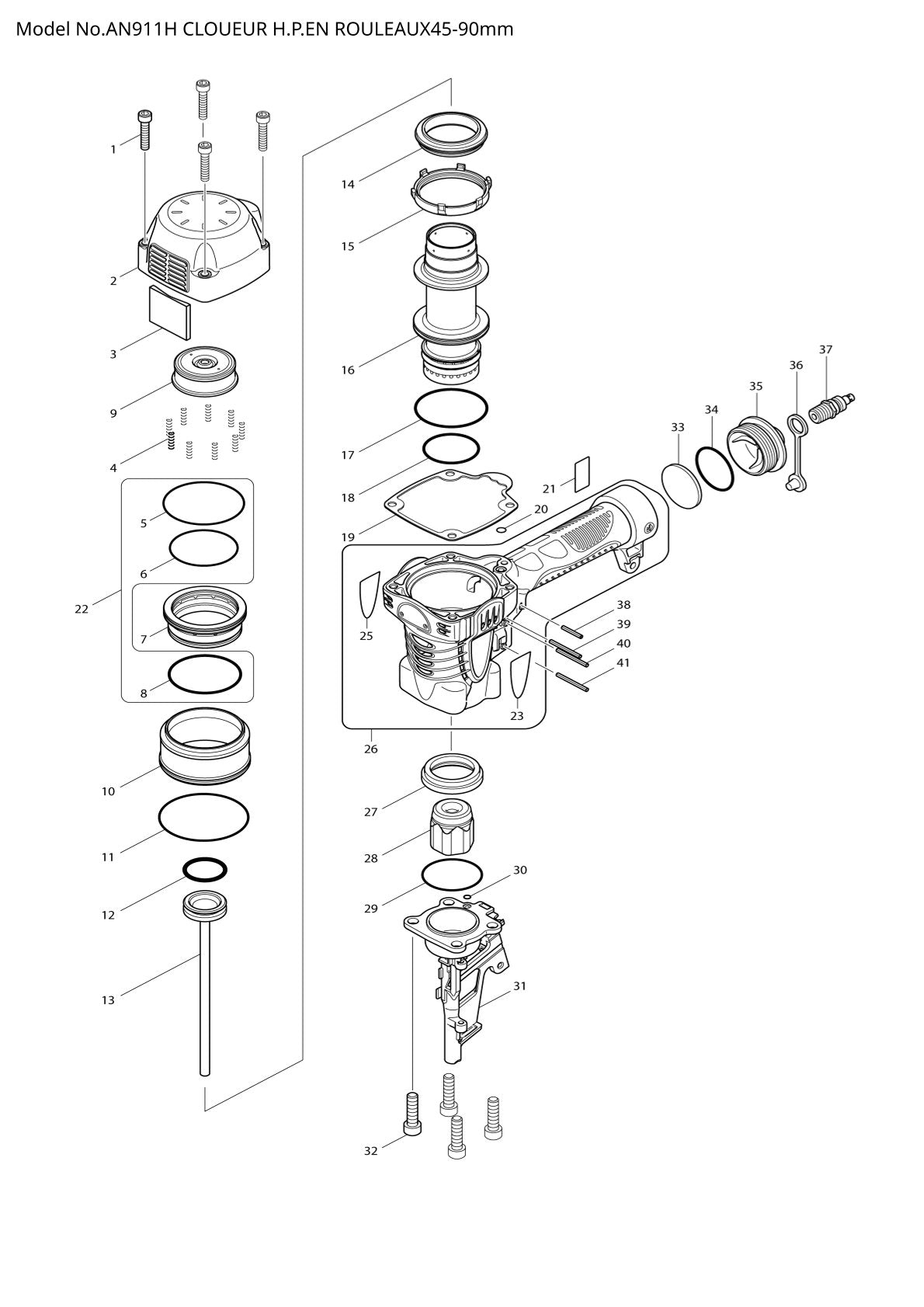 Vue éclatée Makita AN911H - page 1