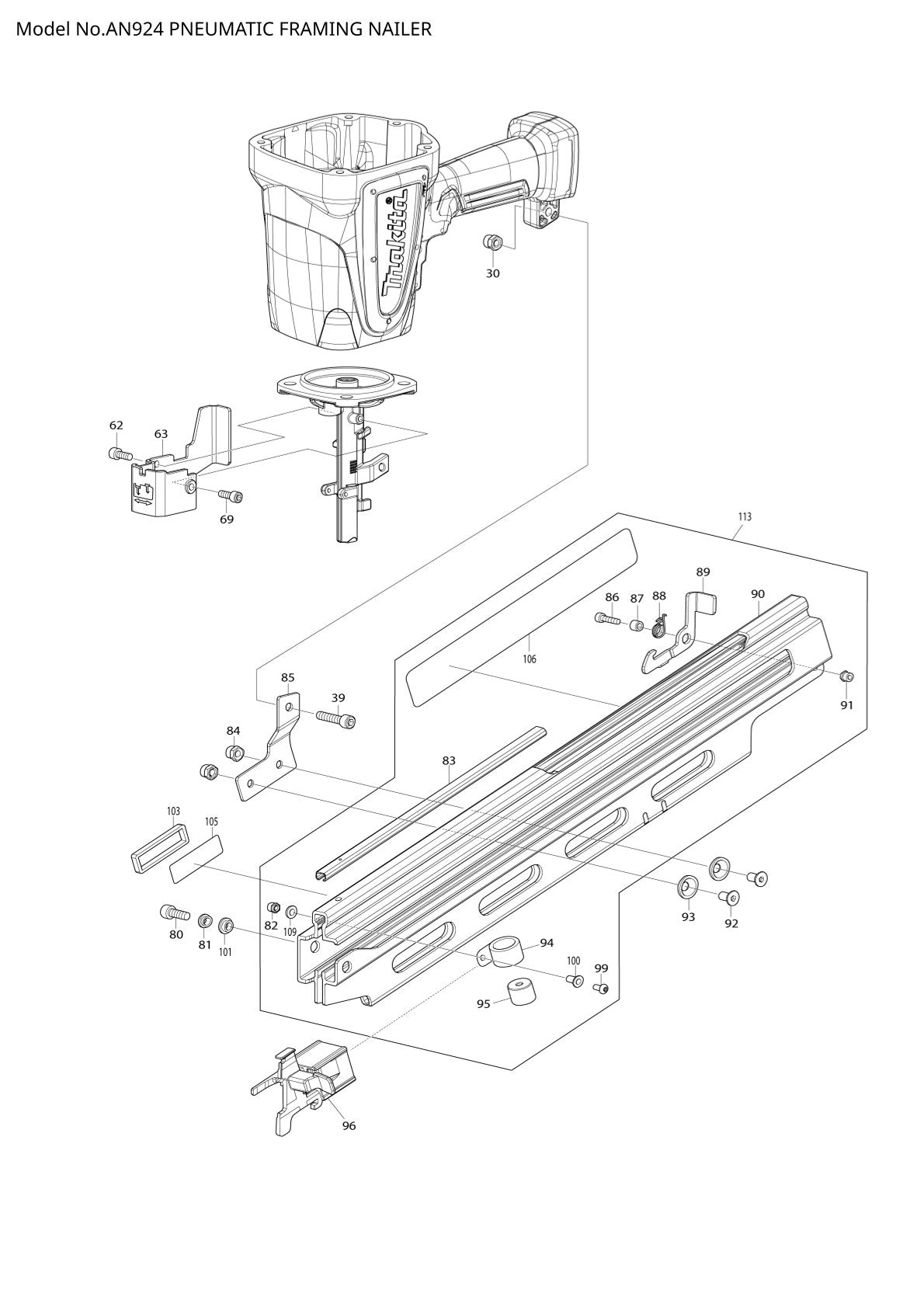 Vue éclatée Makita AN924 - page 2