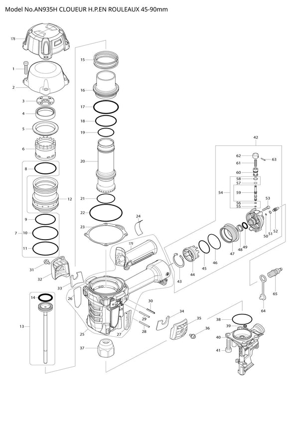 Vue éclatée Makita AN935H - page 1