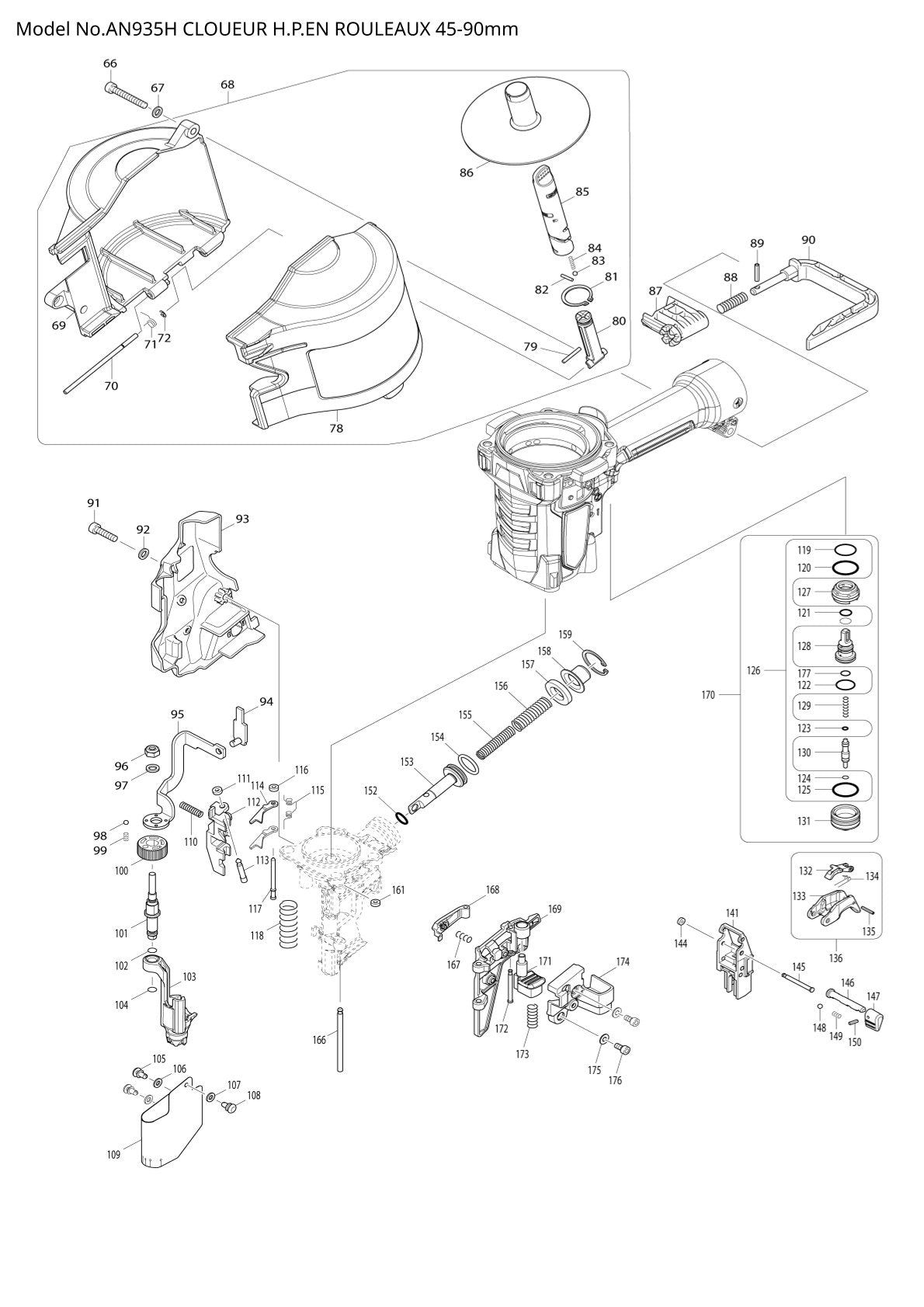 Vue éclatée Makita AN935H - page 2