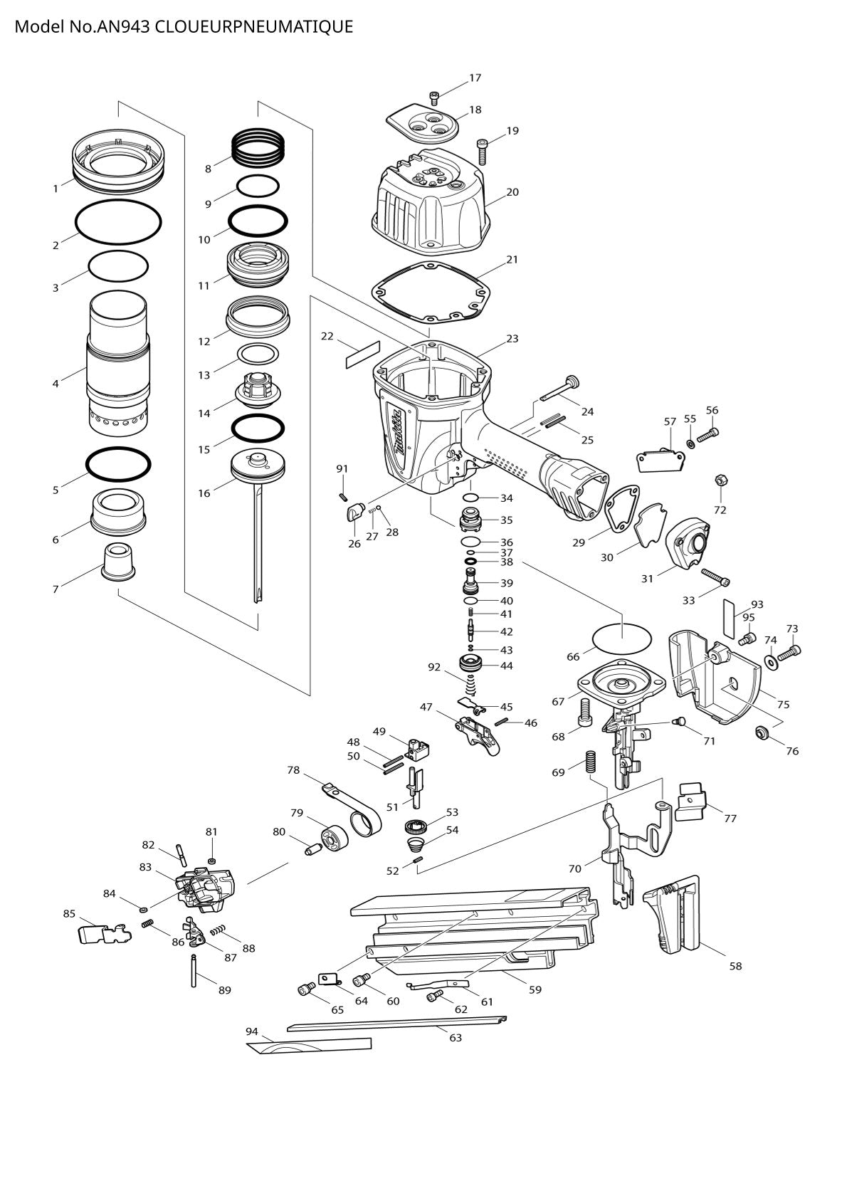 Vue éclatée Makita AN943 - page 1