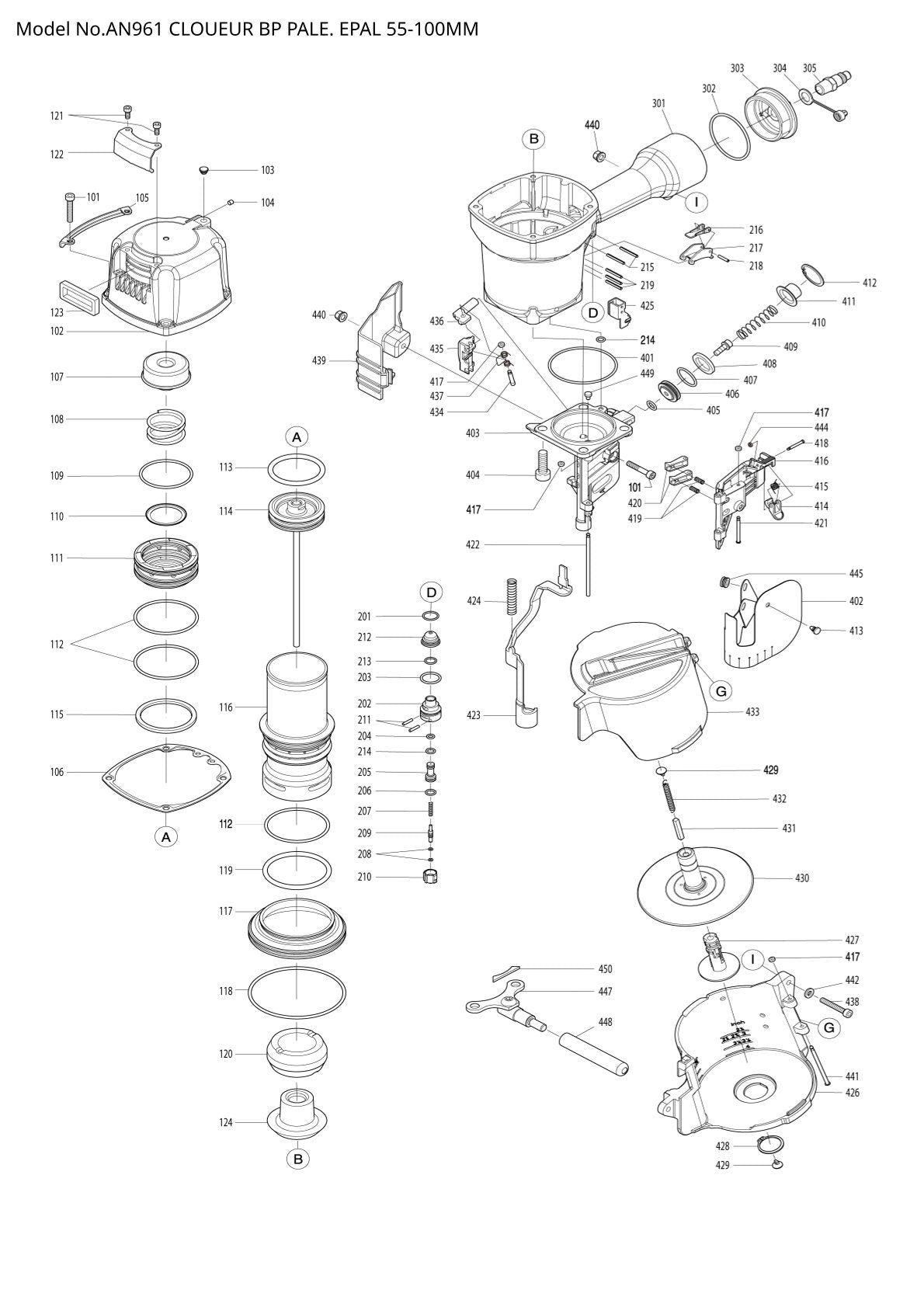 Vue éclatée Makita AN961 - page 1