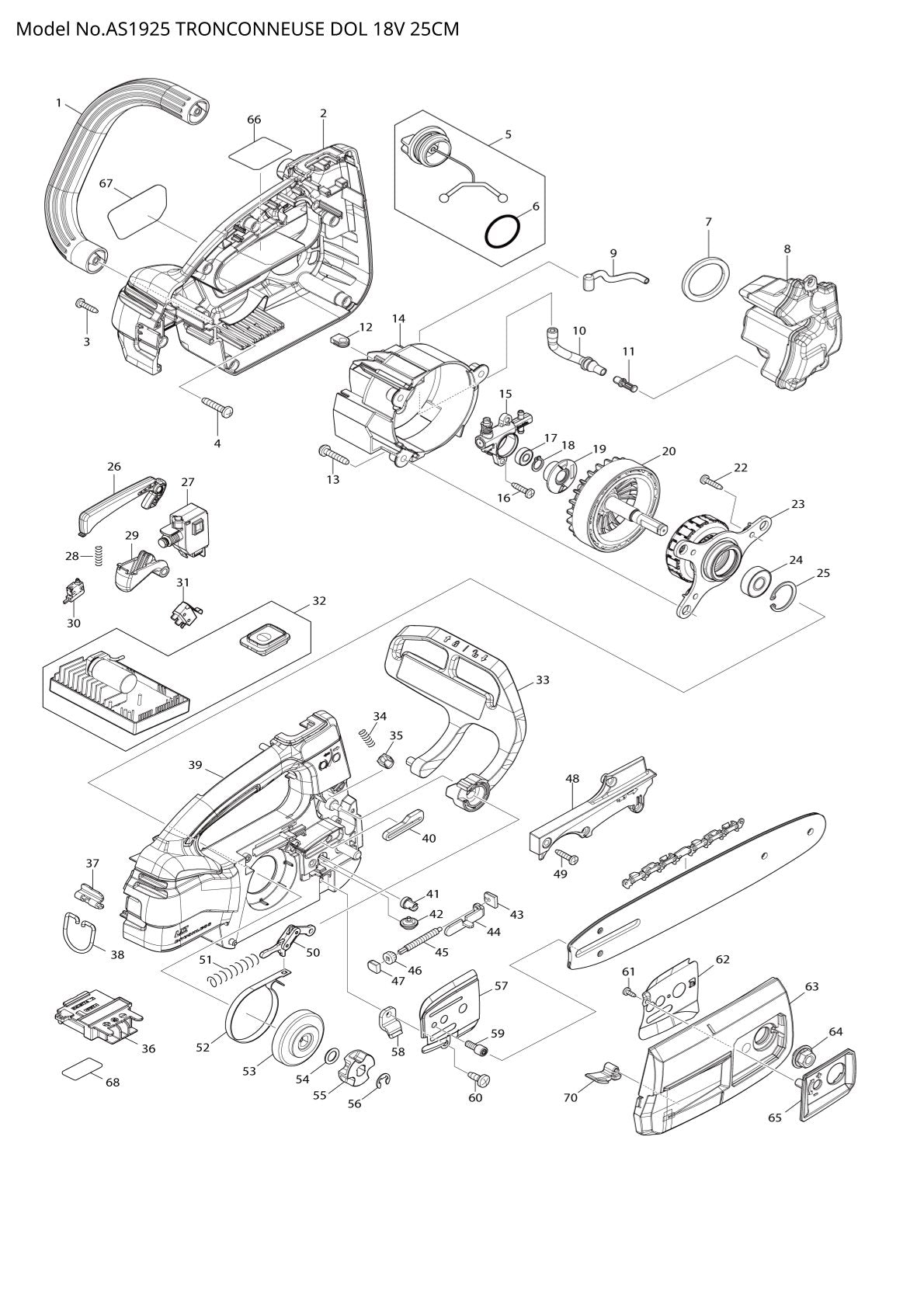 Vue éclatée Makita AS1925 - page 1
