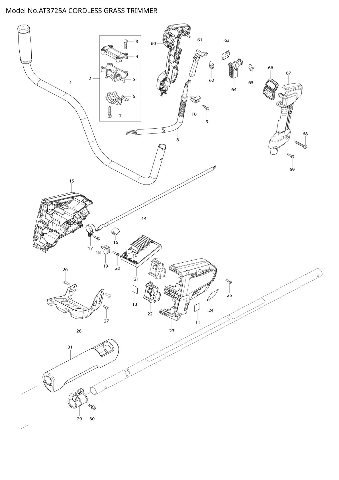Vue éclatée Makita AT3725A - page 1