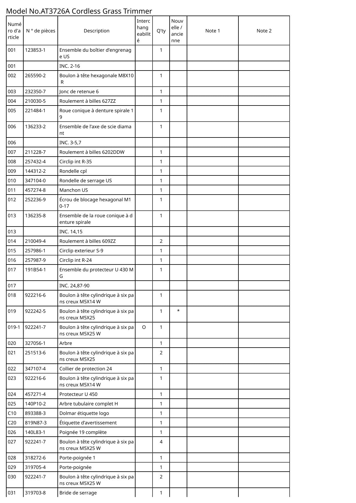 Vue éclatée Makita AT3726A - page 2
