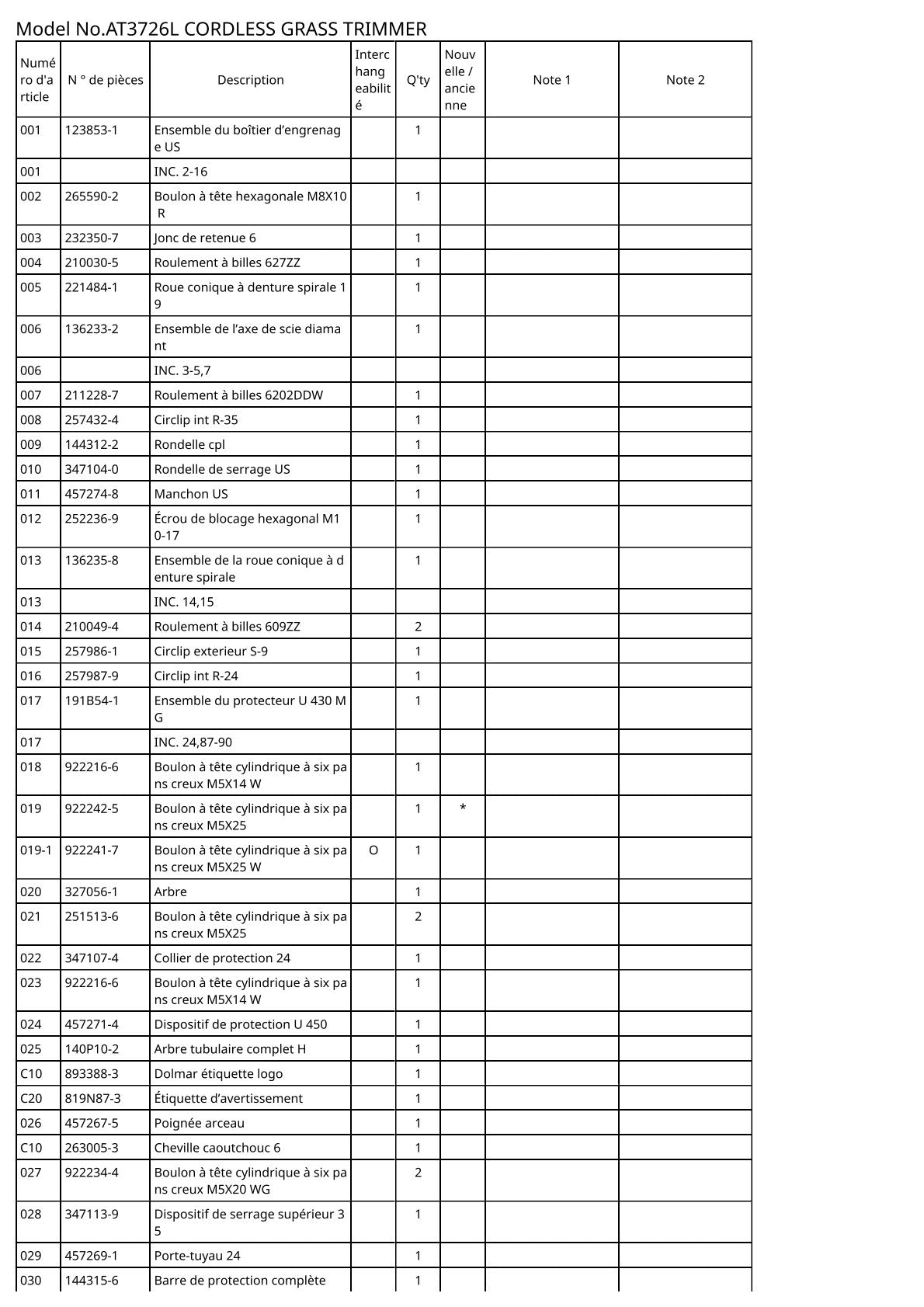 Vue éclatée Makita AT3726L - page 2