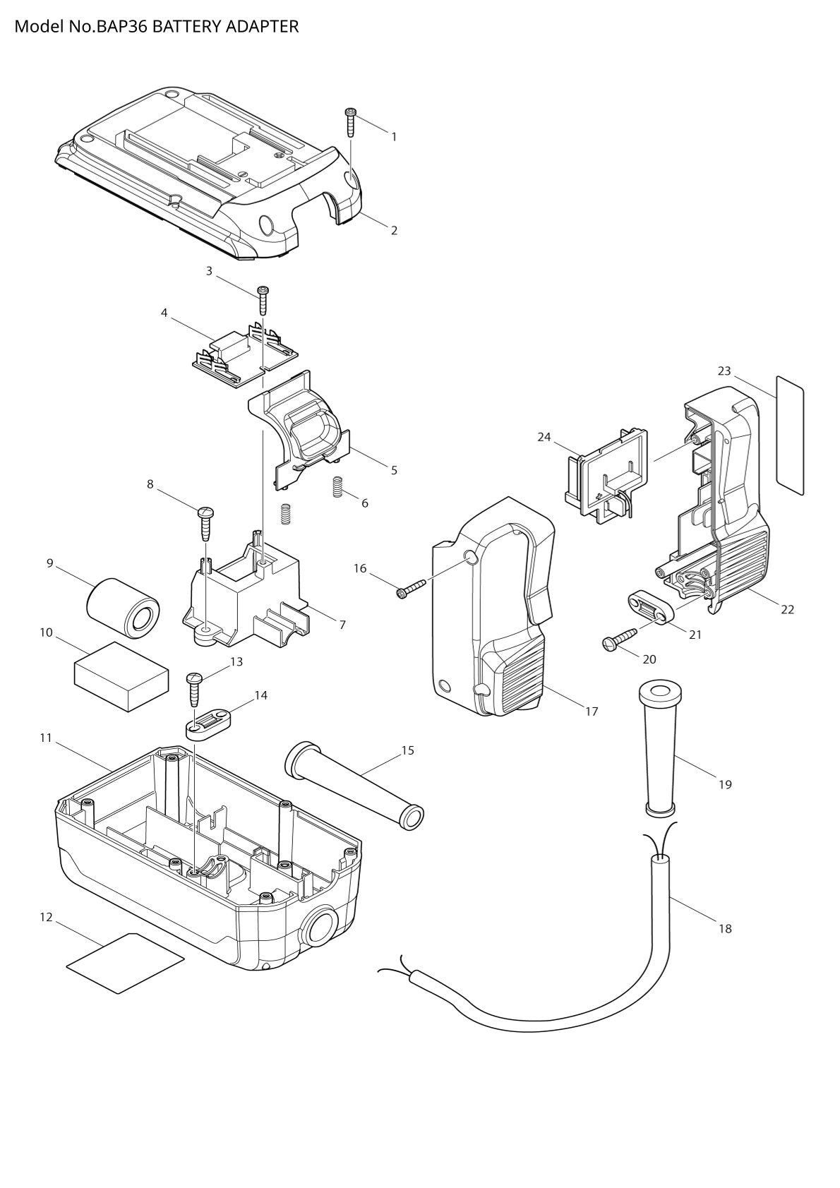 Vue éclatée Makita BAP36 - page 1