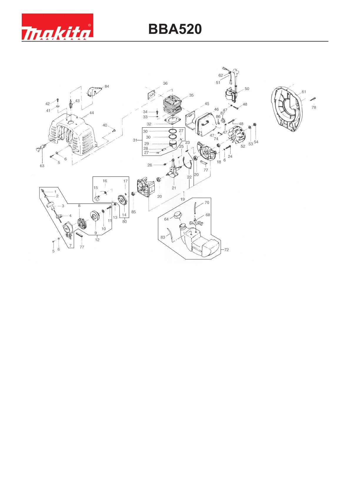 Vue éclatée Makita BBA520 - page 1
