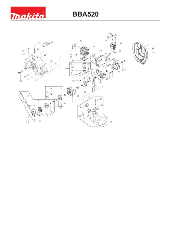 Vue éclatée Makita BBA520 - page 1