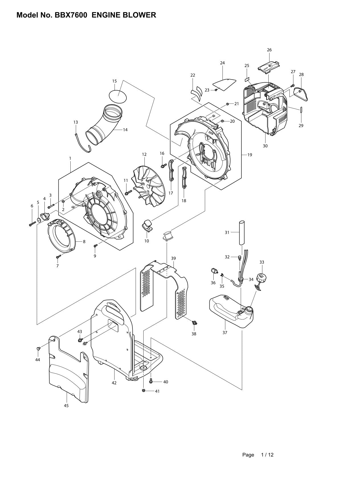 Vue éclatée Makita BBX7600 - page 1