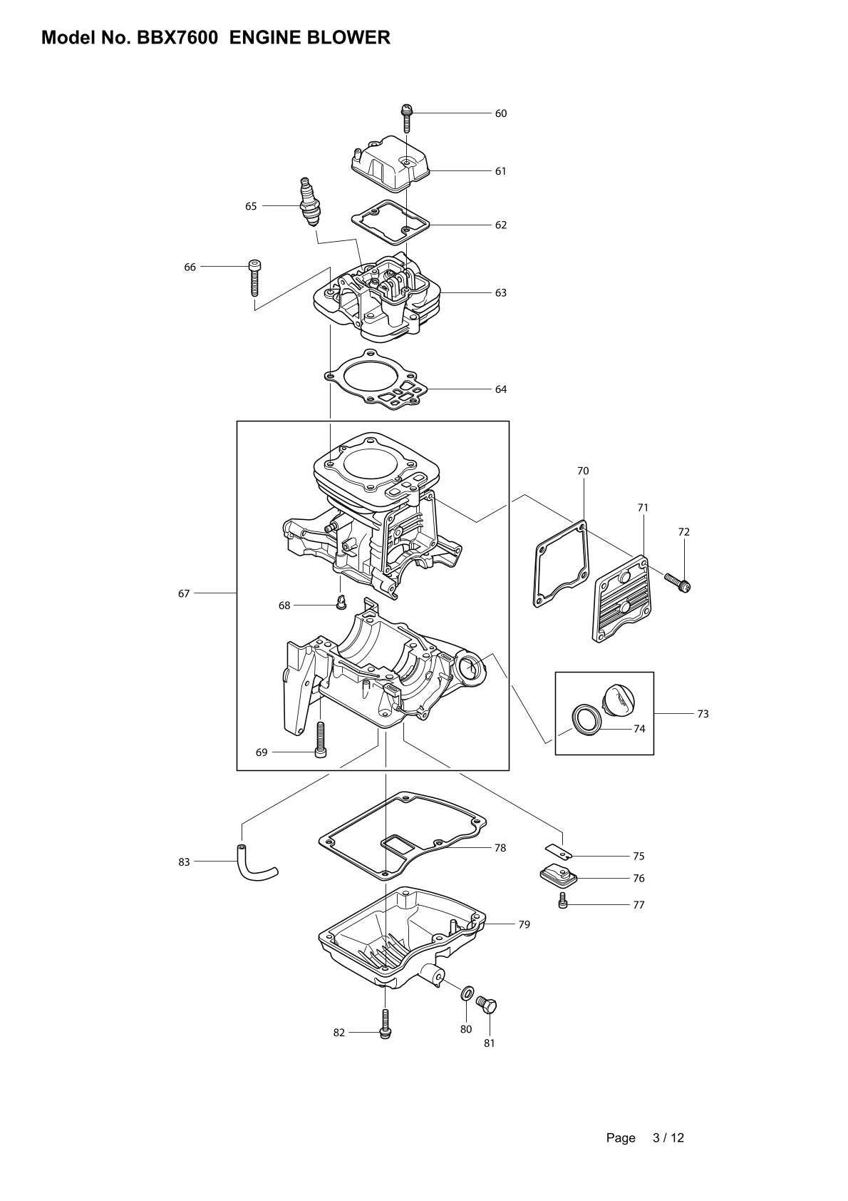Vue éclatée Makita BBX7600 - page 3