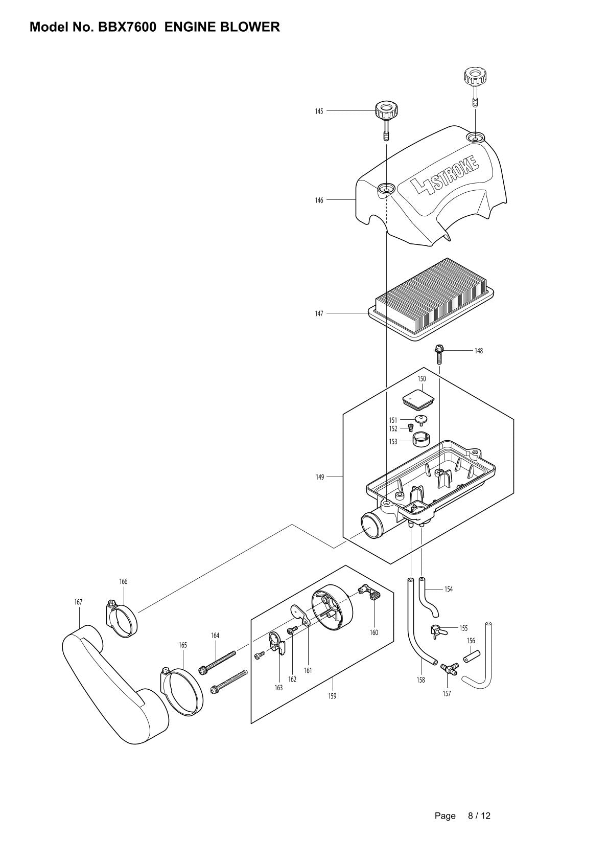 Vue éclatée Makita BBX7600 - page 8