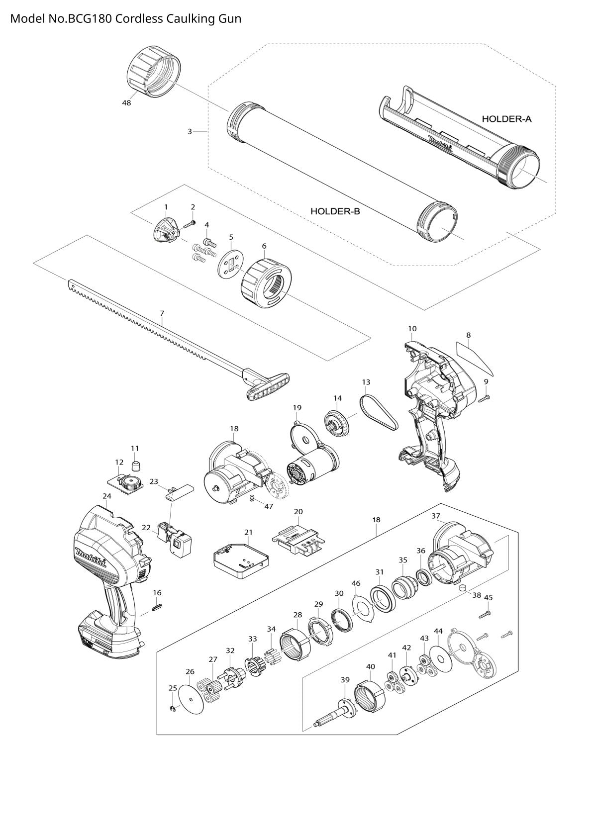 Pièces détachées meuleuse sans fil Makita BCG180