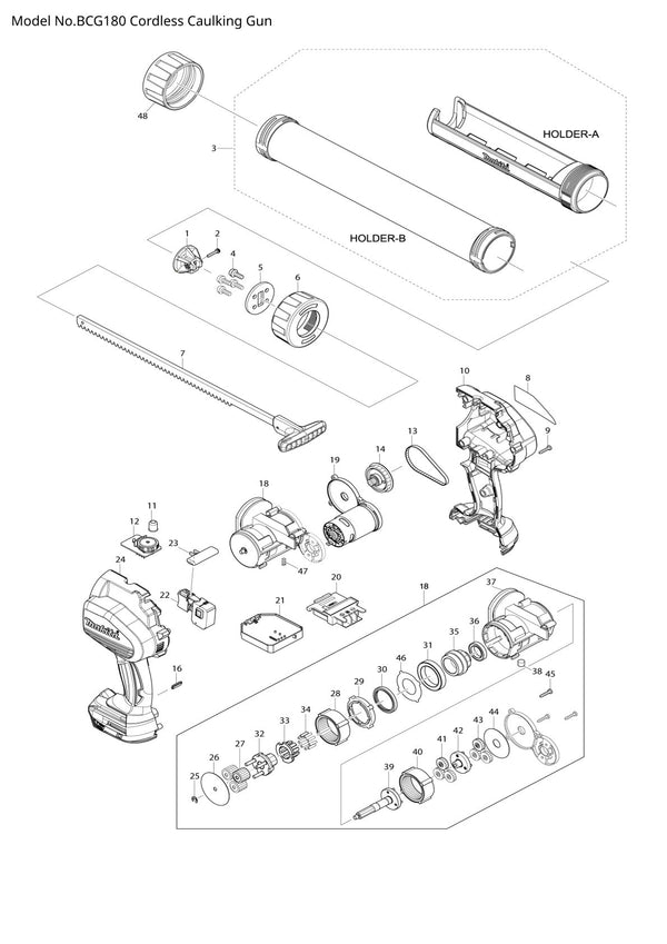 Pièces détachées meuleuse sans fil Makita BCG180