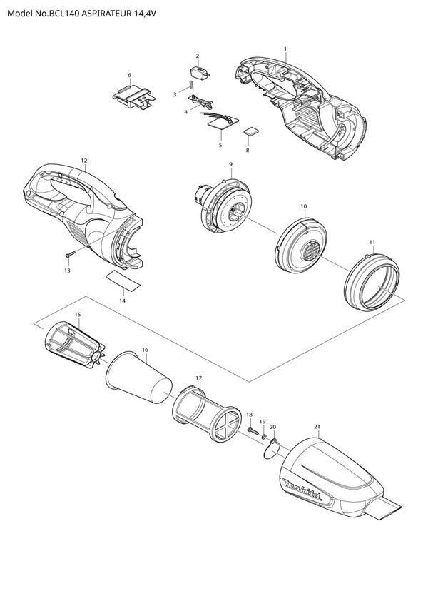 Vue éclatée Makita BCL140 - page 1
