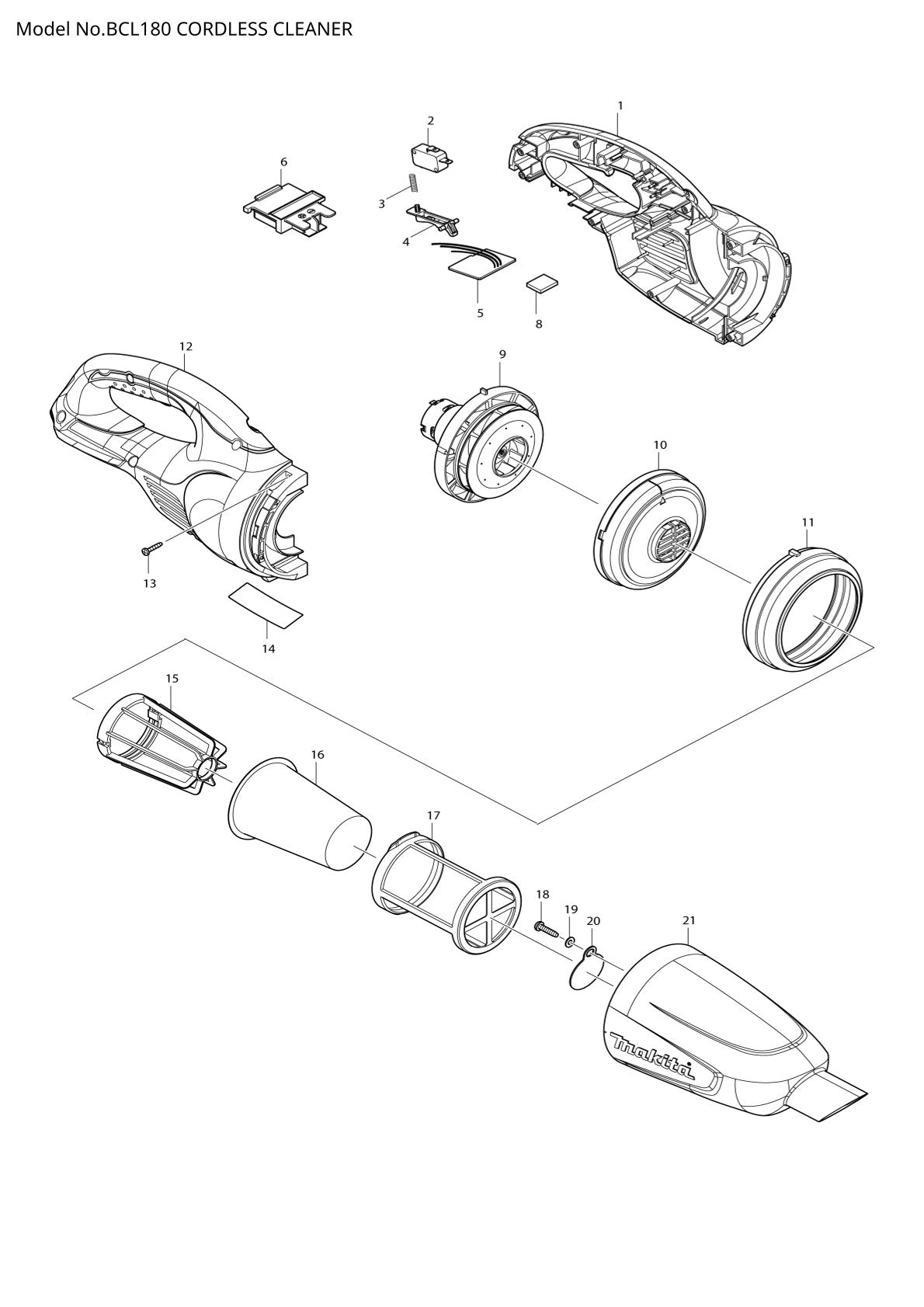 Vue éclatée Makita BCL180 - page 1