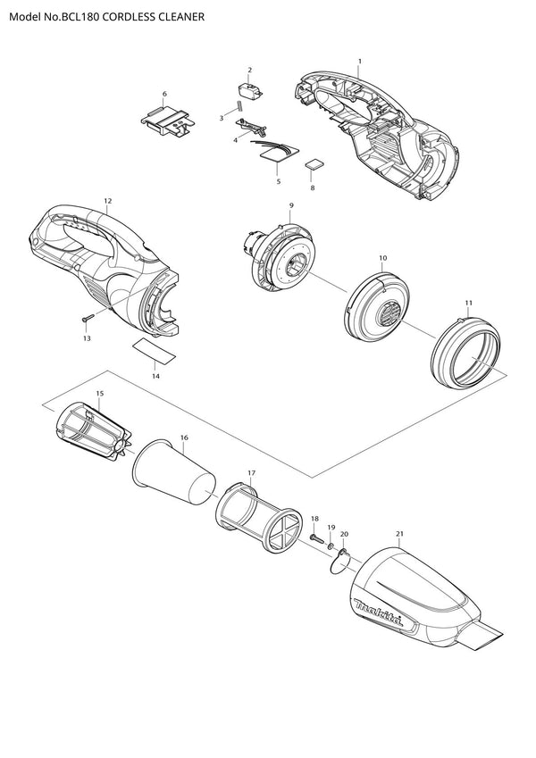Vue éclatée Makita BCL180 - page 1