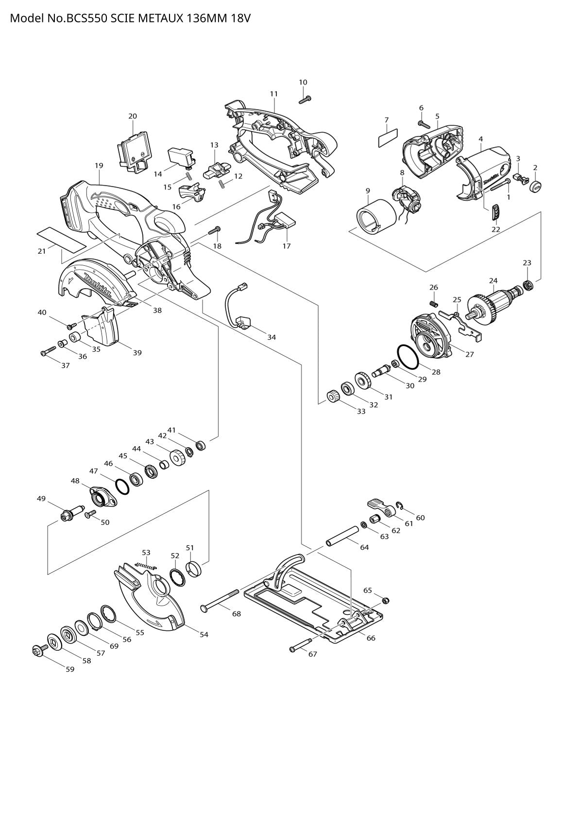 Pièces détachées scie circulaire Makita BCS550