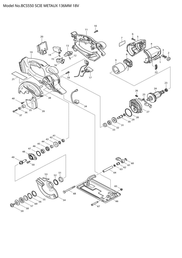 Pièces détachées scie circulaire Makita BCS550