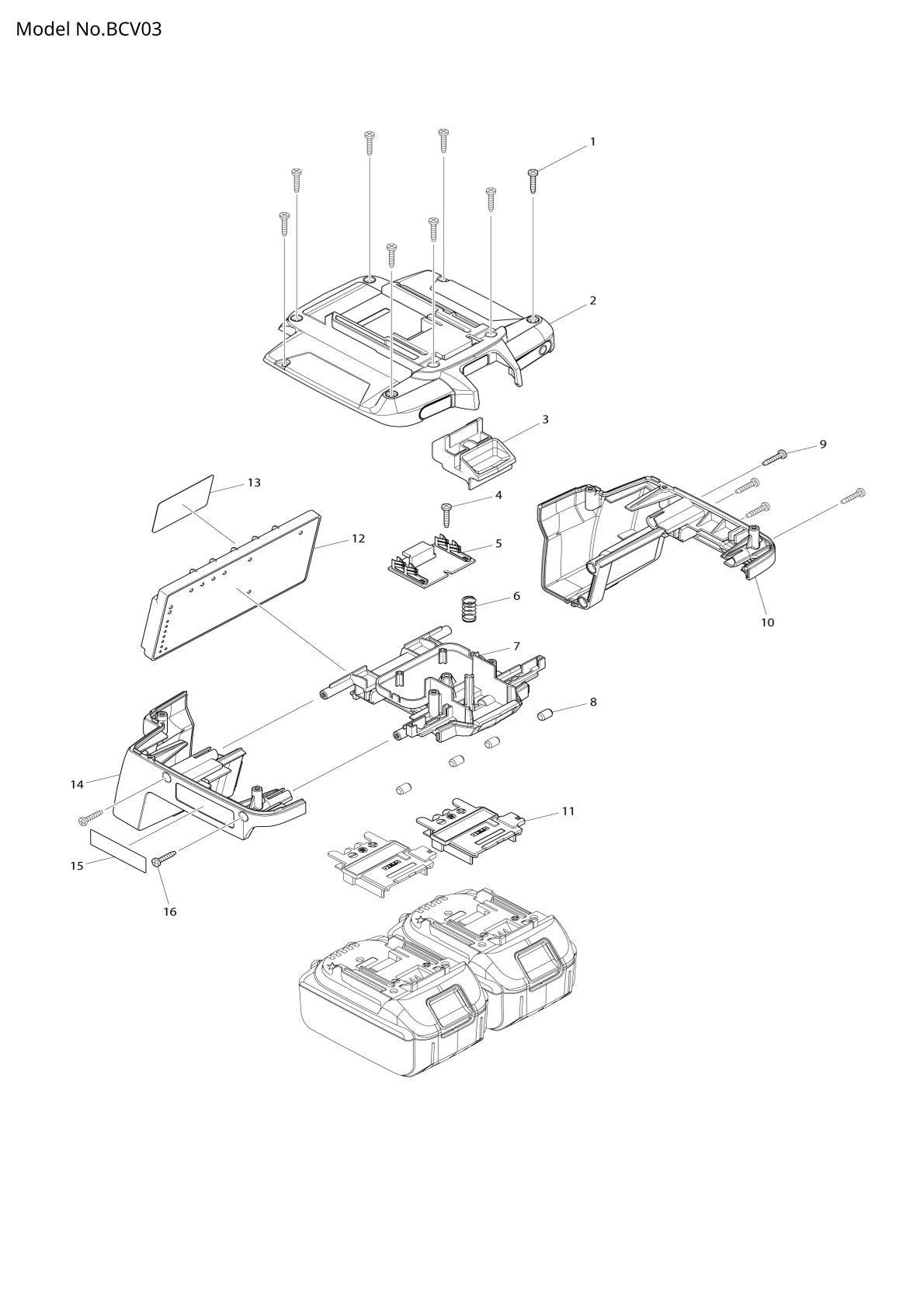 Vue éclatée Makita BCV03 - page 1