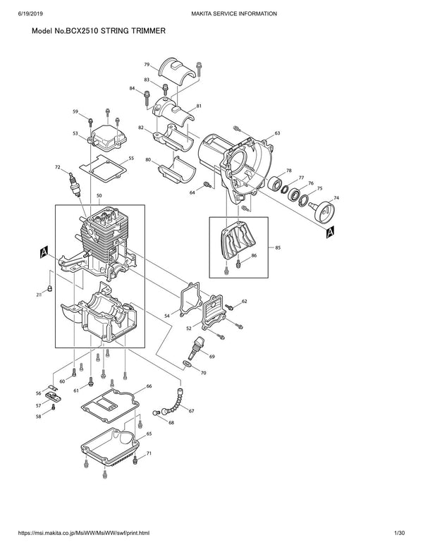 Vue éclatée Makita BCX2510 - page 1