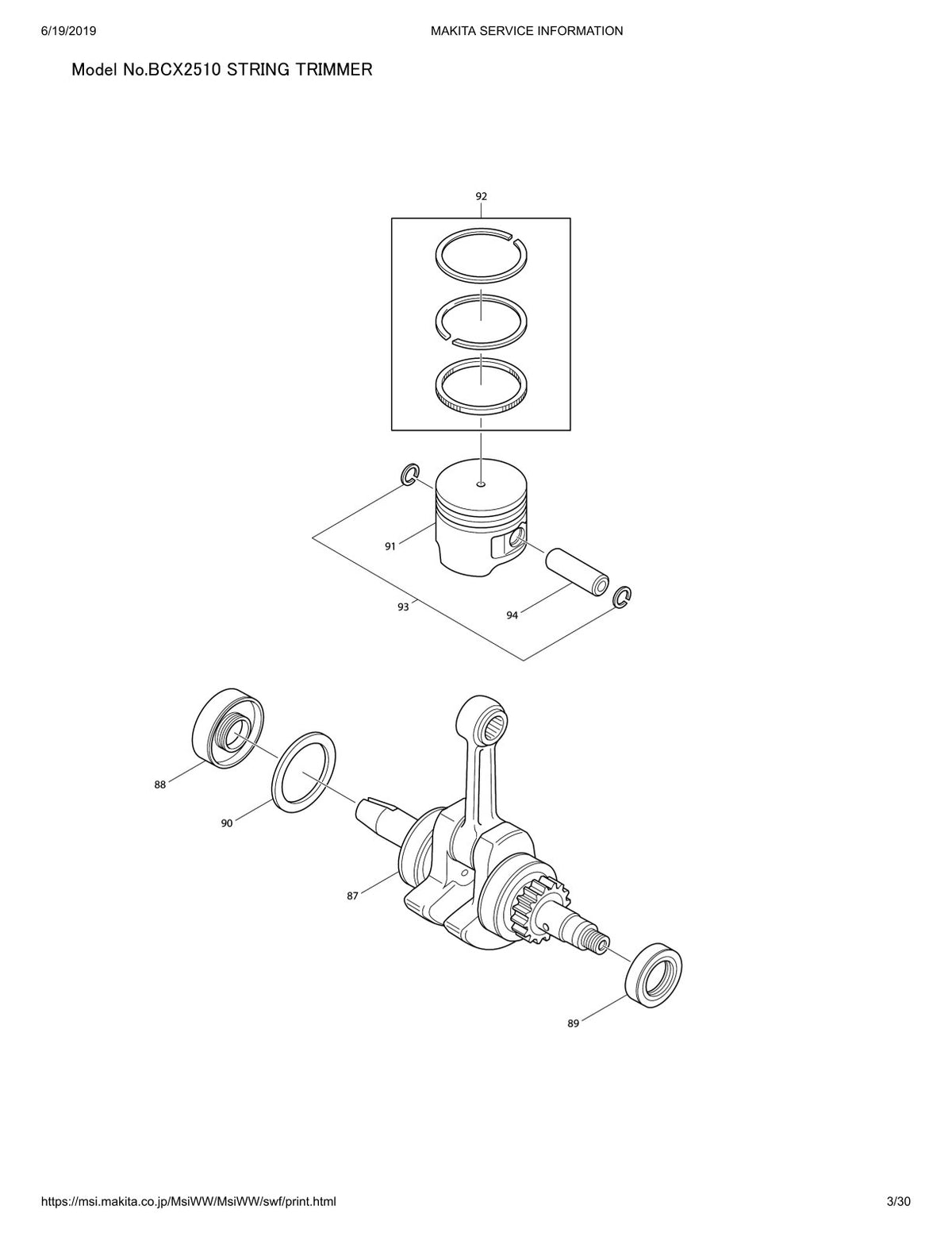 Vue éclatée Makita BCX2510 - page 3