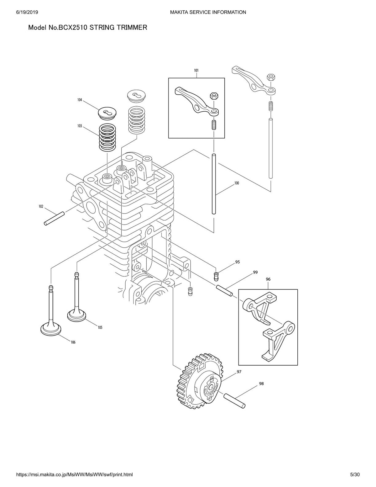 Vue éclatée Makita BCX2510 - page 5