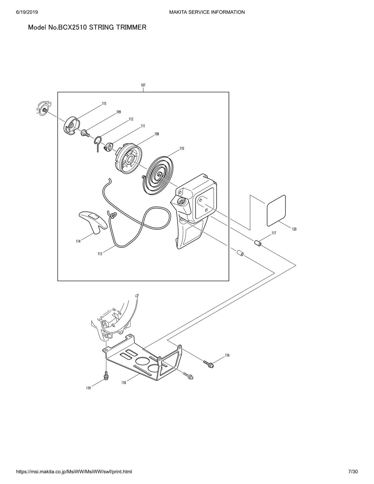 Vue éclatée Makita BCX2510 - page 7