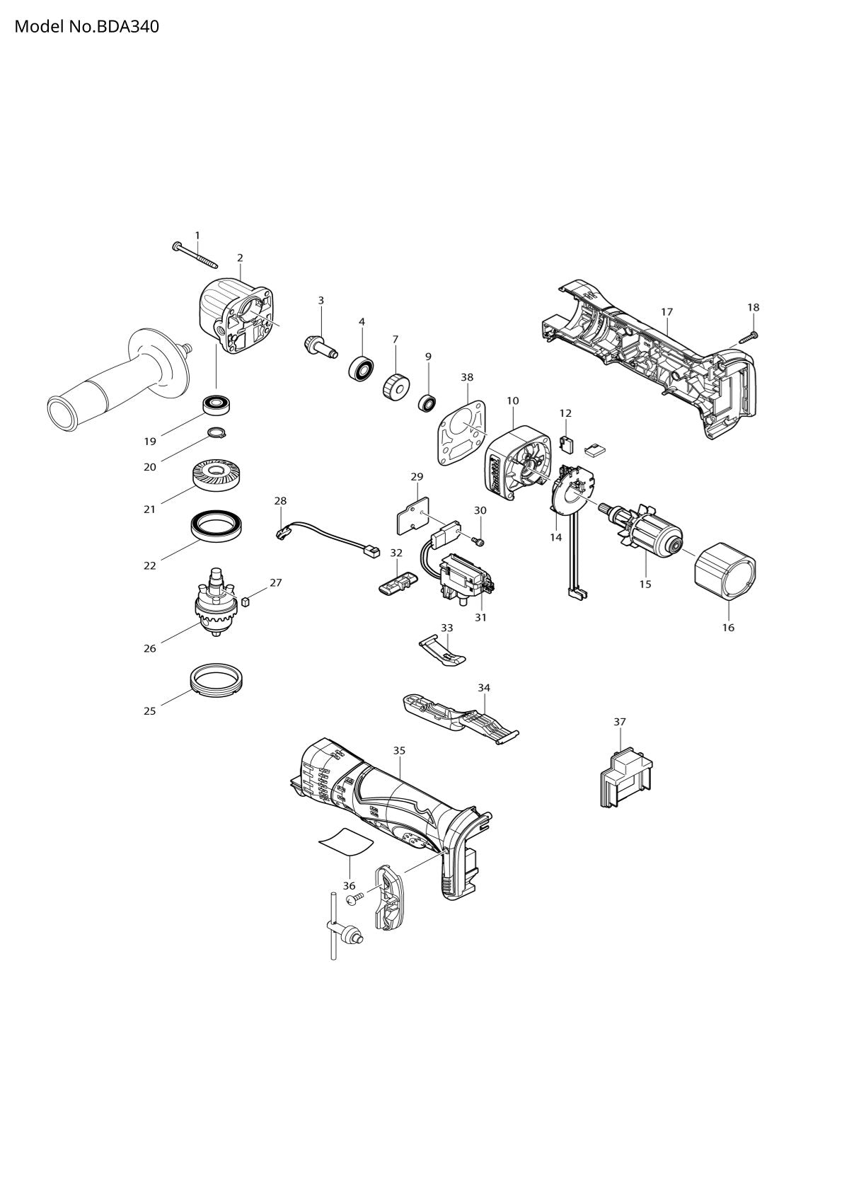 Pièces détachées perceuse d’angle Makita BDA340