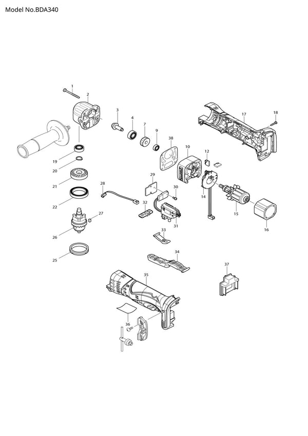 Pièces détachées perceuse d’angle Makita BDA340