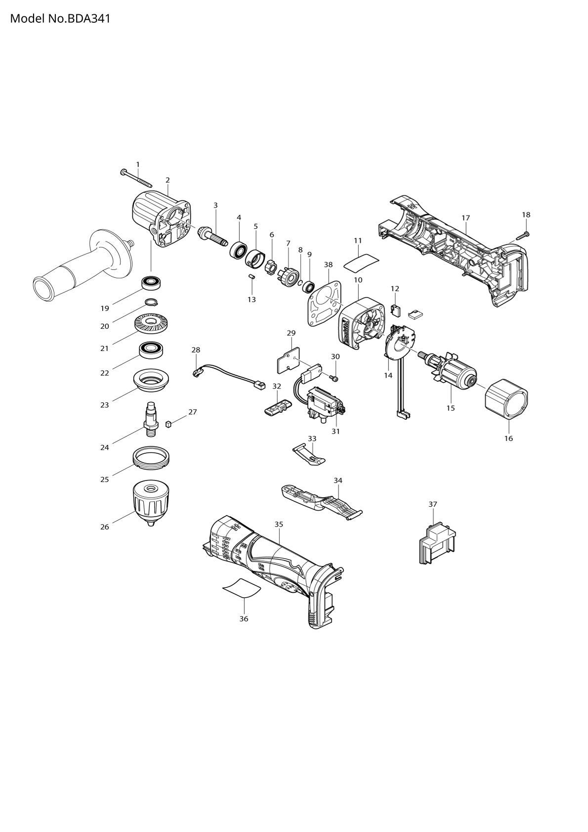 Pièces détachées perceuse d’angle Makita BDA341