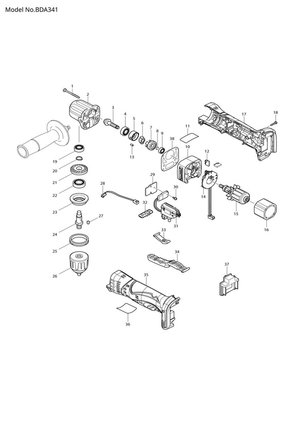 Pièces détachées perceuse d’angle Makita BDA341