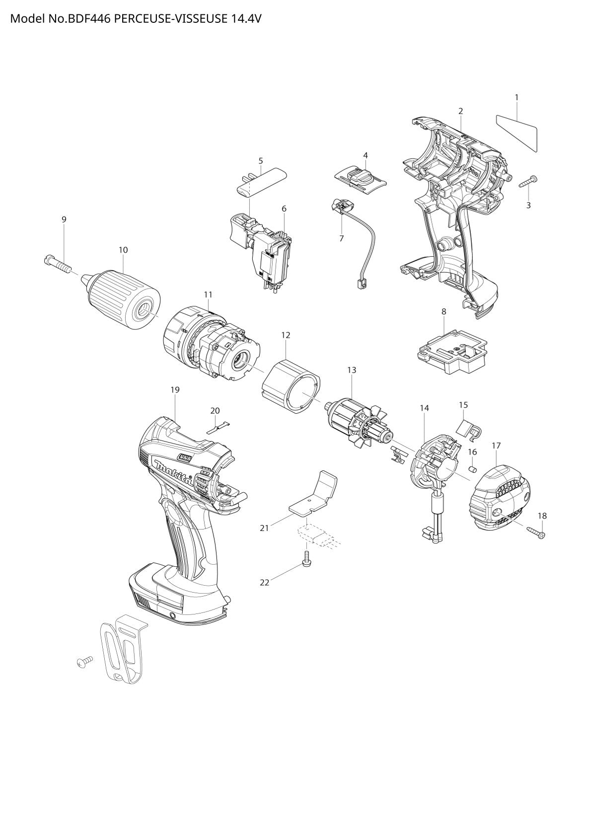 Pièces détachées perceuse-visseuse Makita BDF446