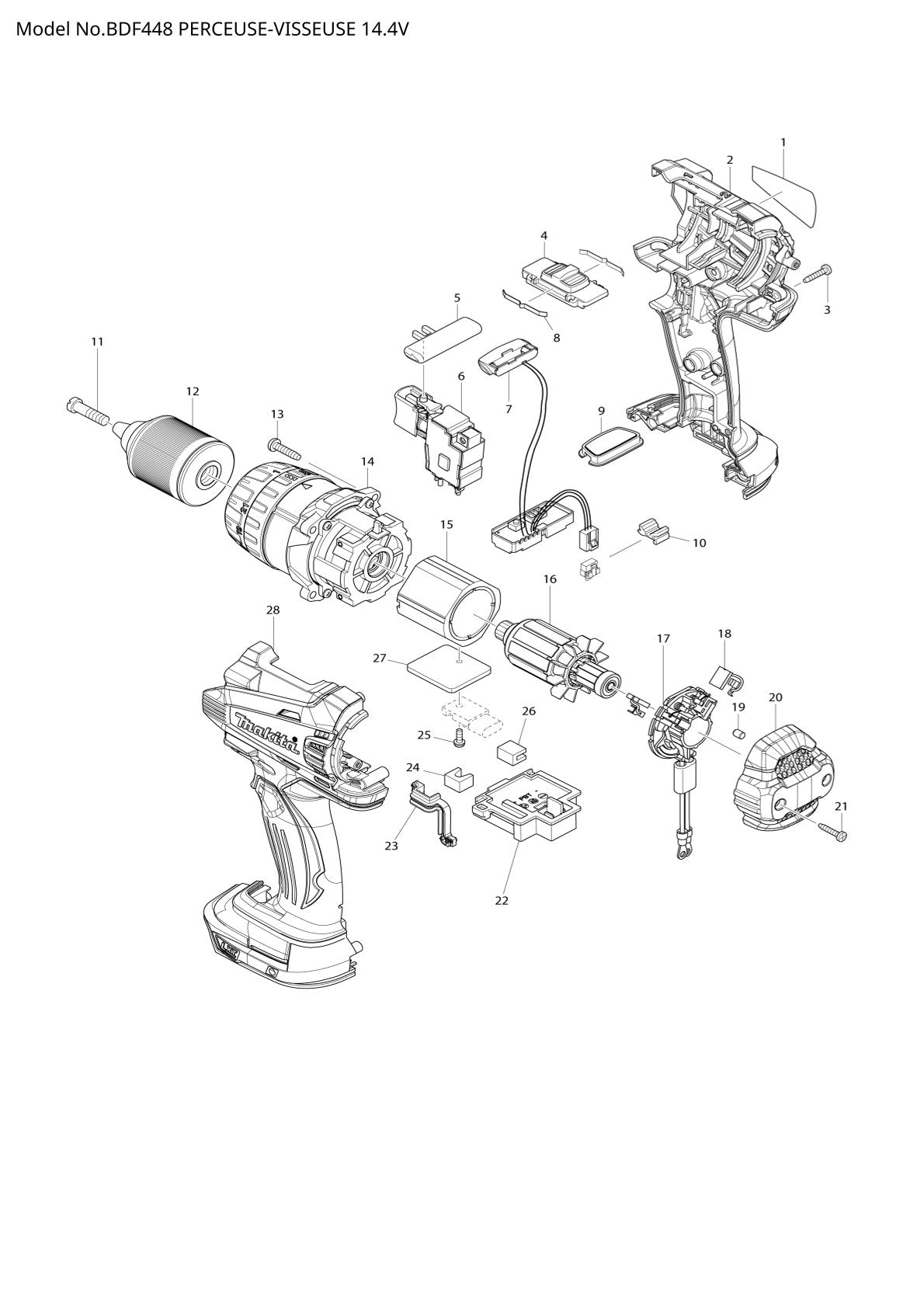 Pièces détachées perceuse-visseuse Makita BDF448