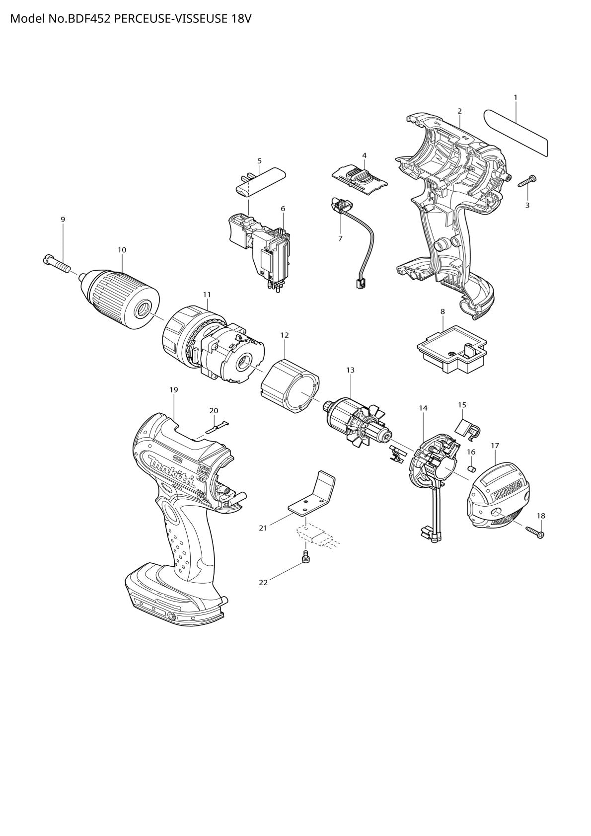 Pièces détachées perceuse-visseuse Makita BDF452