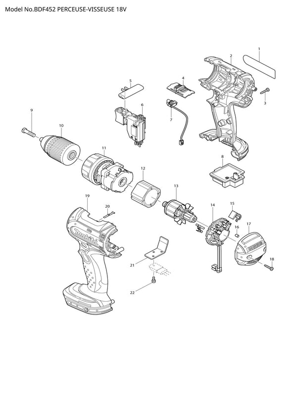 Pièces détachées perceuse-visseuse Makita BDF452