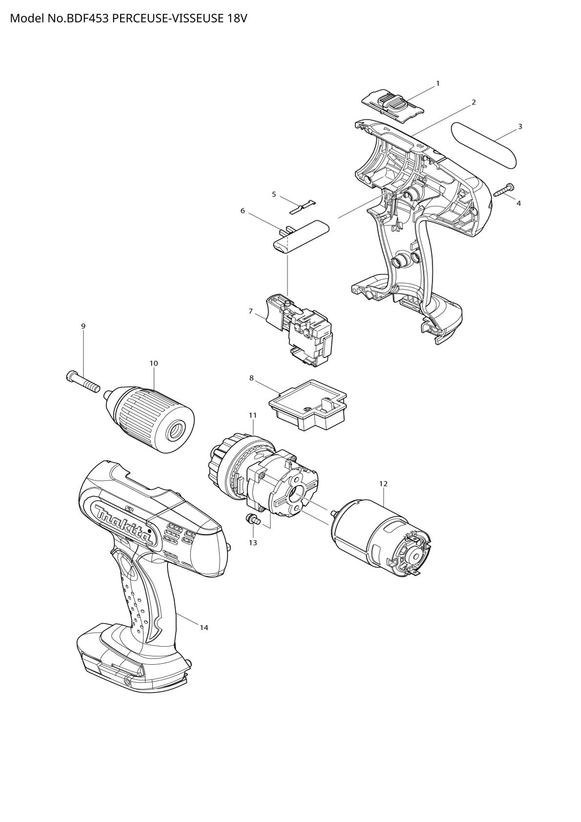 Pièces détachées perceuse-visseuse Makita BDF453