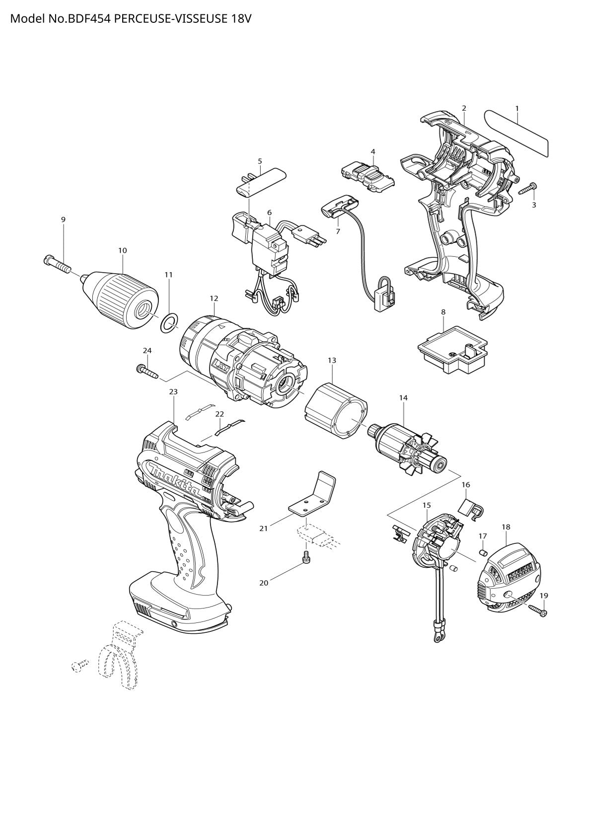 Pièces détachées perceuse-visseuse Makita BDF454