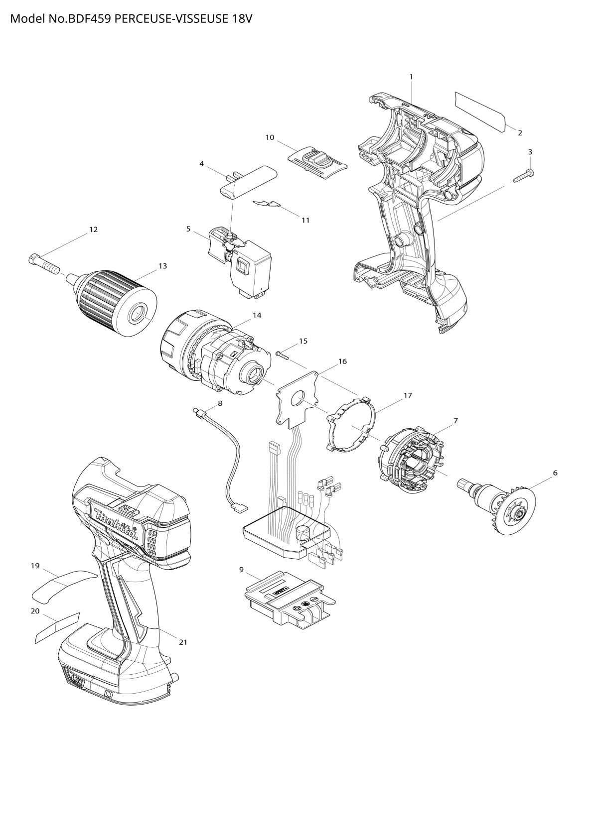 Pièces détachées perceuse-visseuse Makita BDF459