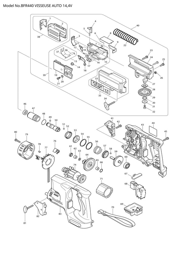 Pièces détachées visseuse auto-feed Makita BFR440