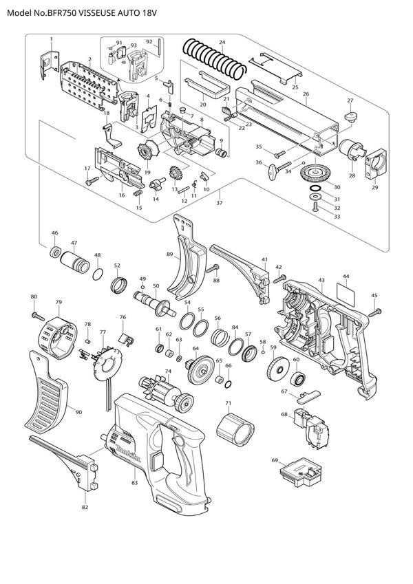 Pièces détachées visseuse auto-feed Makita BFR750