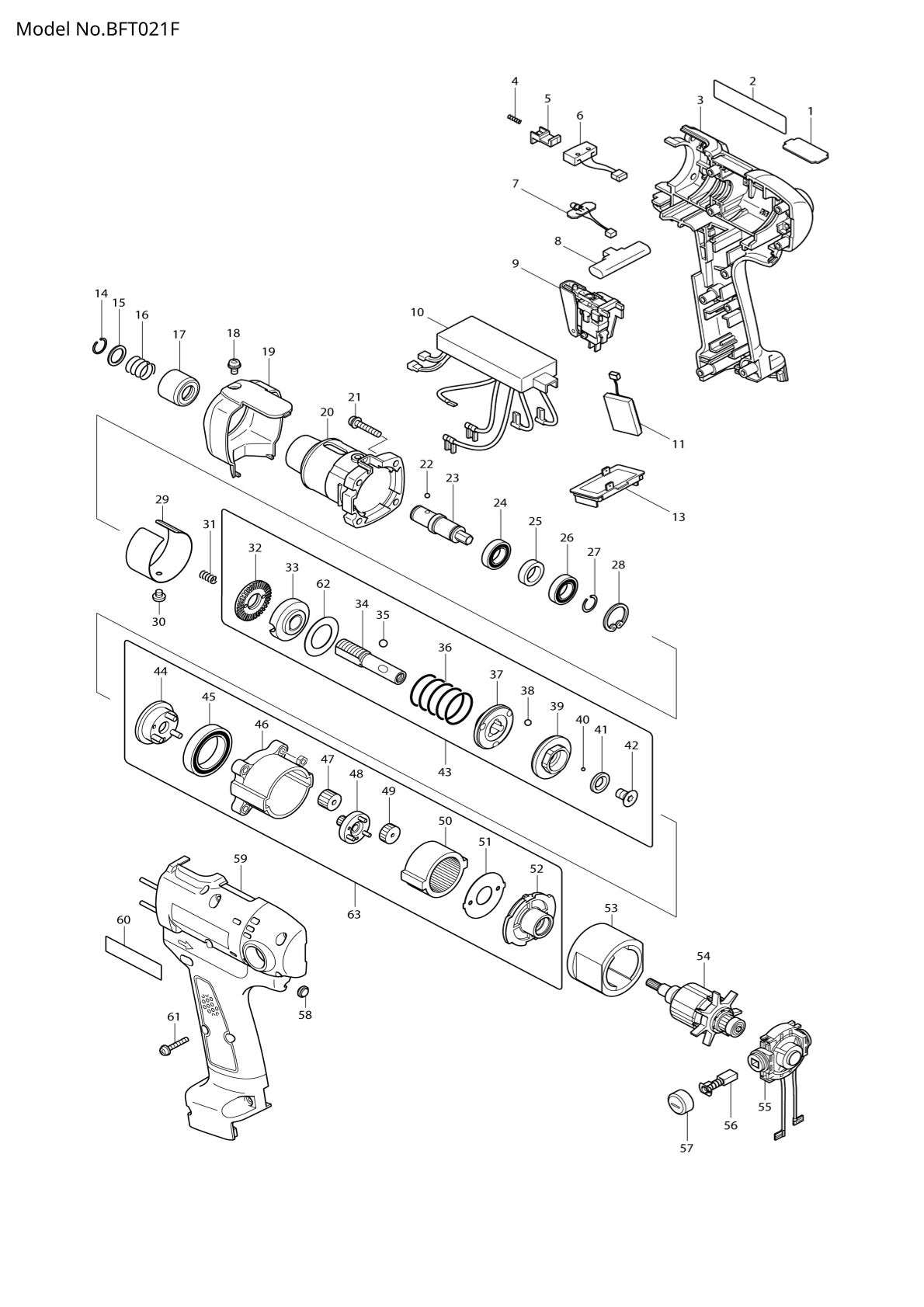 Vue éclatée Makita BFT021F - page 1