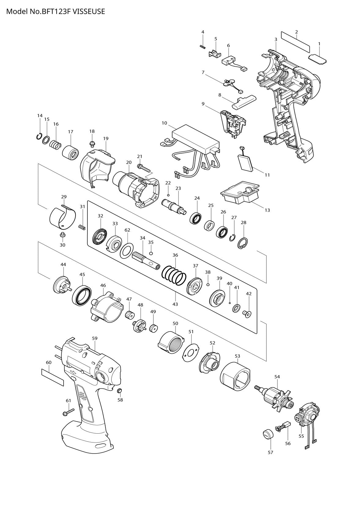 Vue éclatée Makita BFT123F - page 1