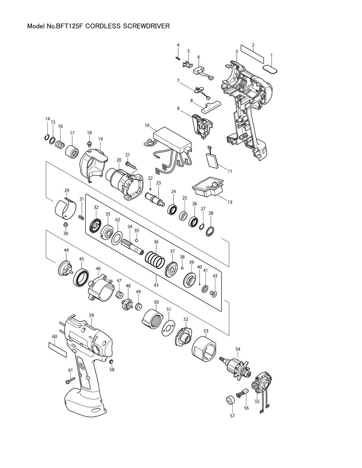 Vue éclatée Makita BFT125F - page 1