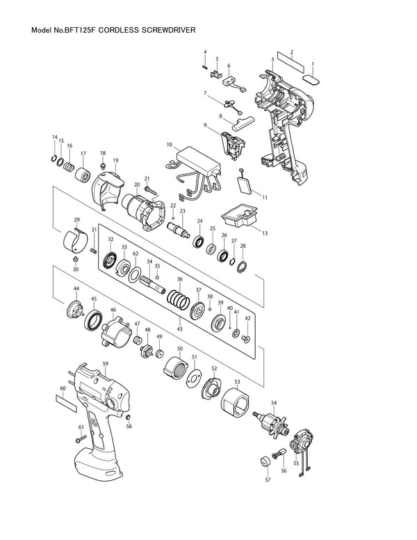 Vue éclatée Makita BFT125F - page 1